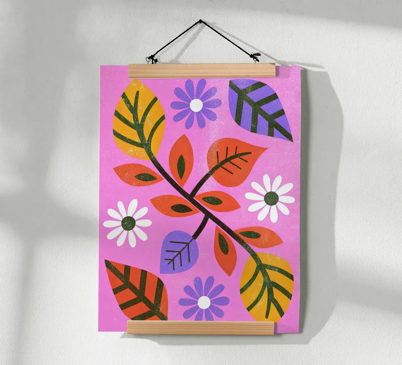 Fiori e foglie retrò pop poster con telaio in alluminio da THE LATEST SHOP