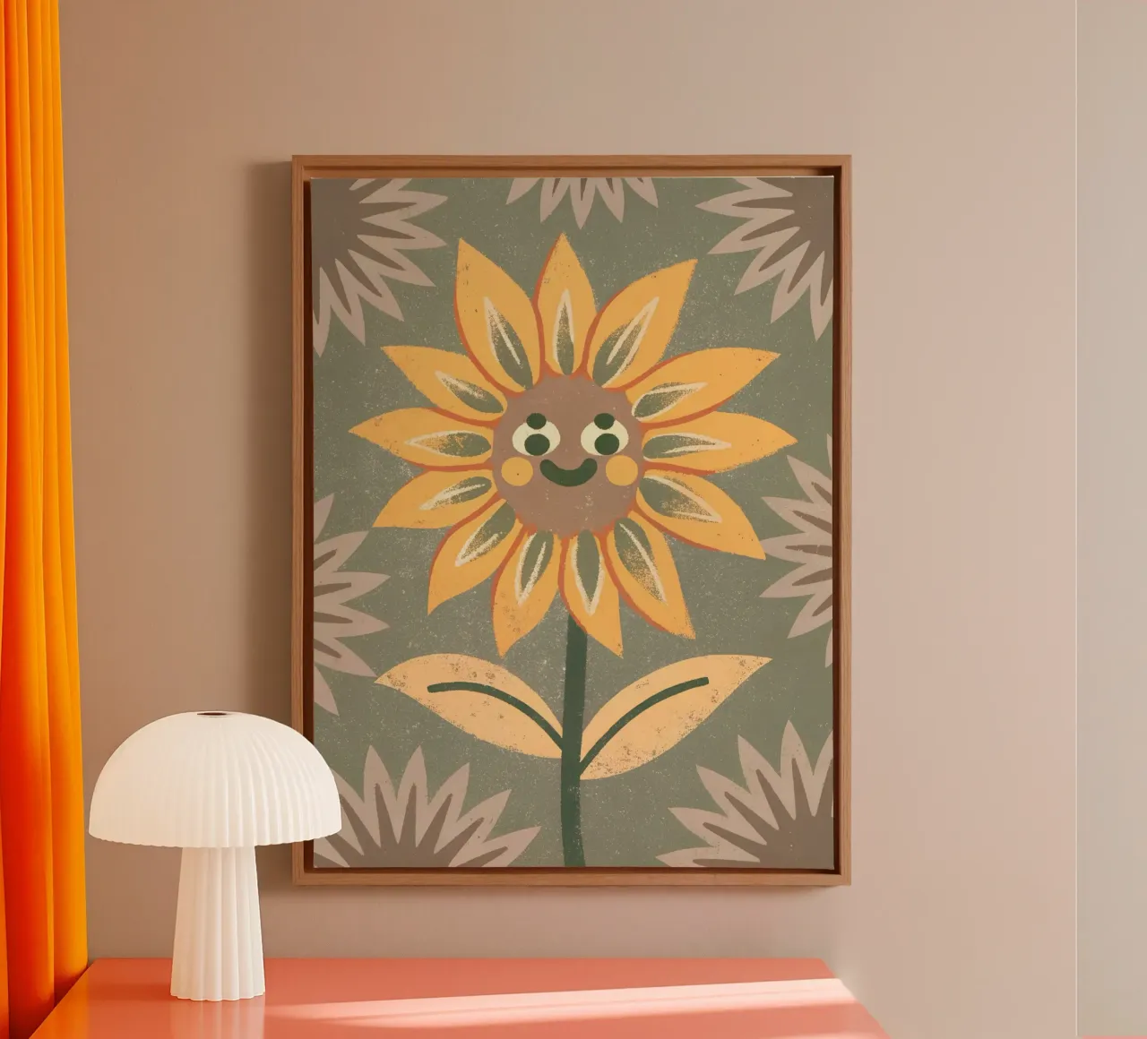 Retro Pop Zonnebloem canvas met Baklijst van THE LATEST SHOP