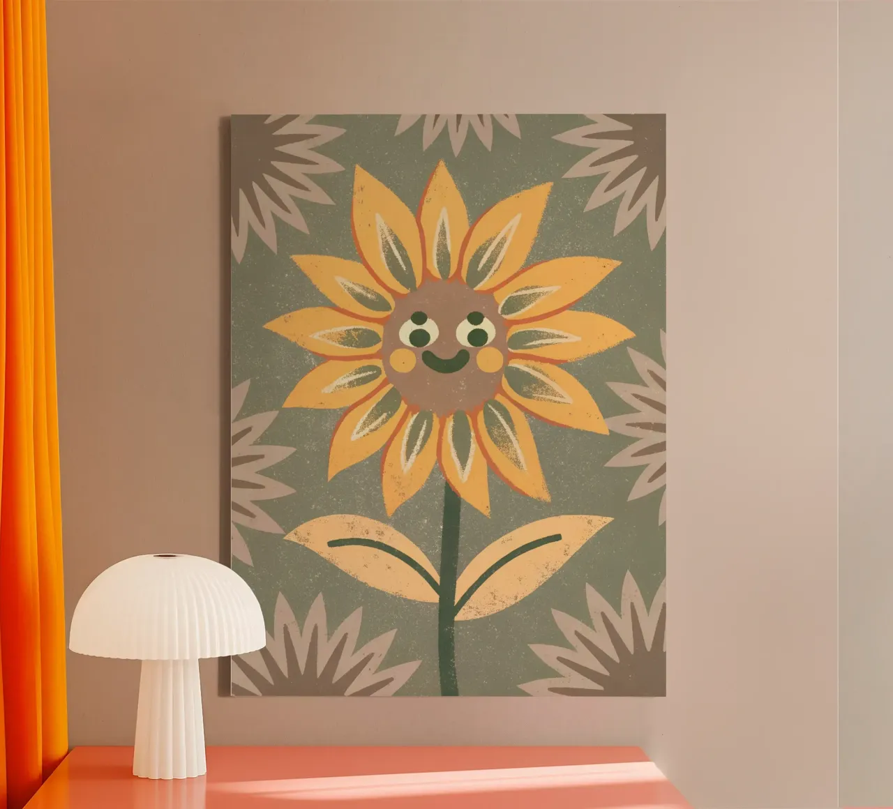 Retro Pop Zonnebloem canvas met Baklijst van THE LATEST SHOP