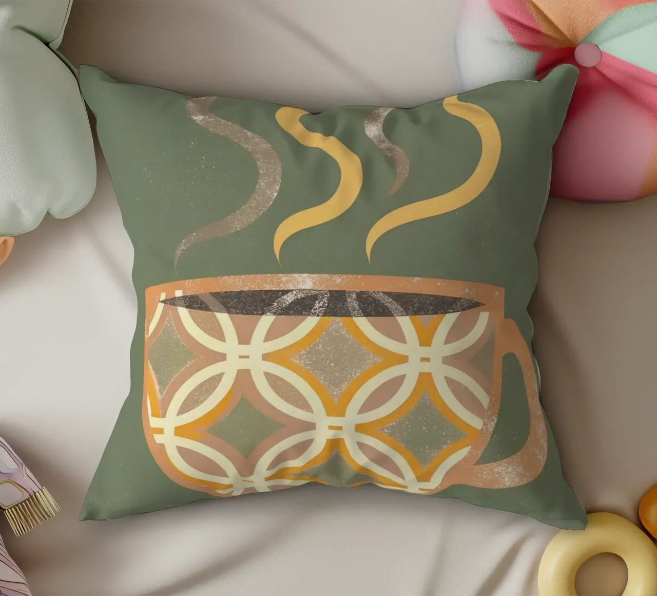 Retro Pop Coffee Cup decorative cushion by THE LATEST SHOP