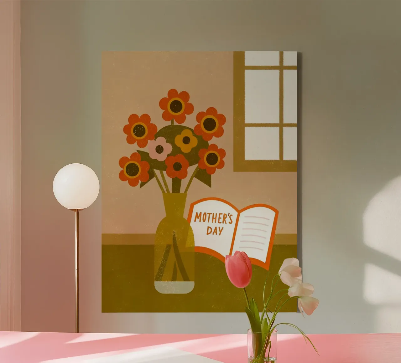 Flores retro pop para el Día de la Madre lienzo con Marco flotante de THE LATEST SHOP