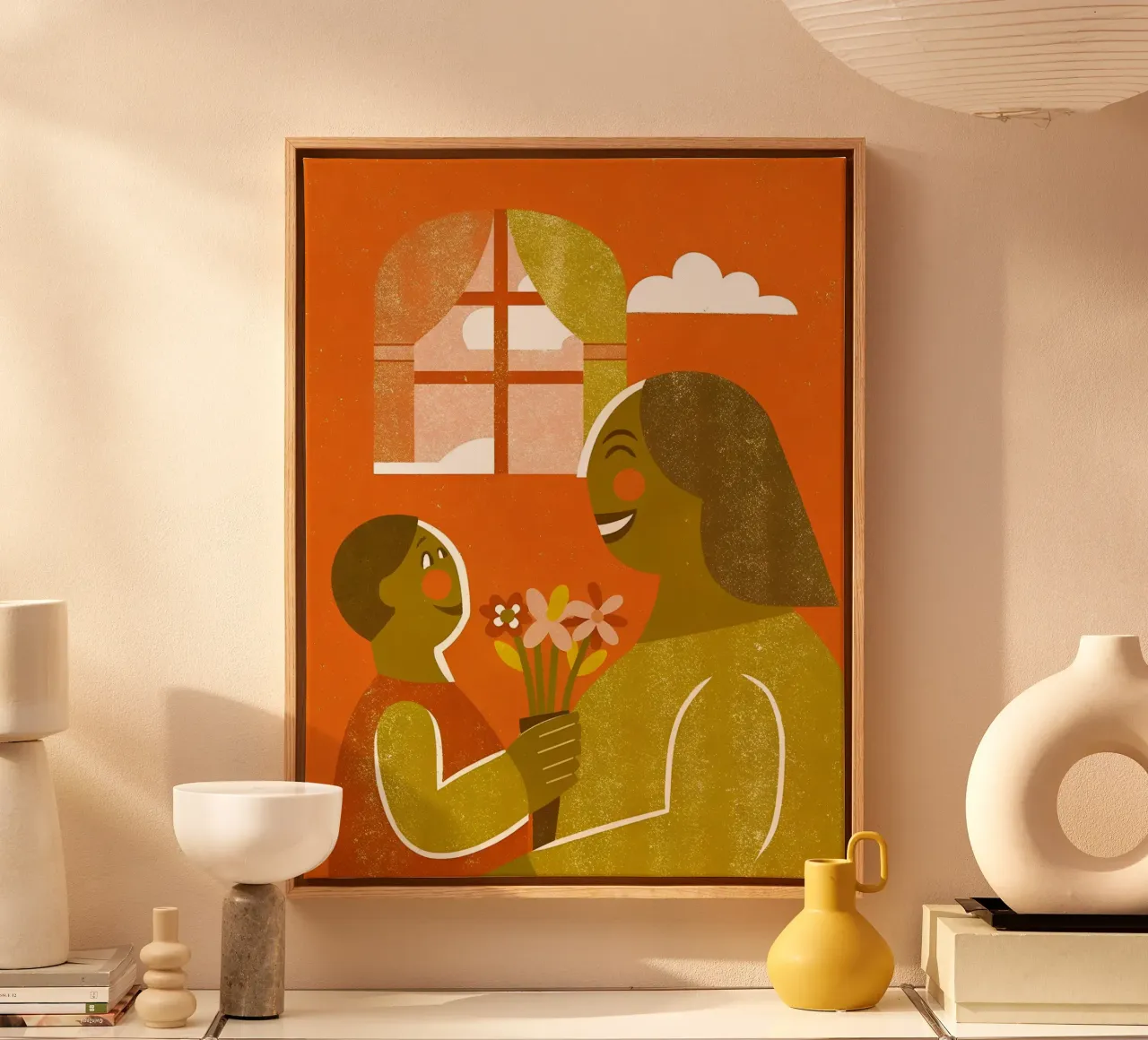 Retro Pop Moeder en Zoon canvas met Baklijst van THE LATEST SHOP