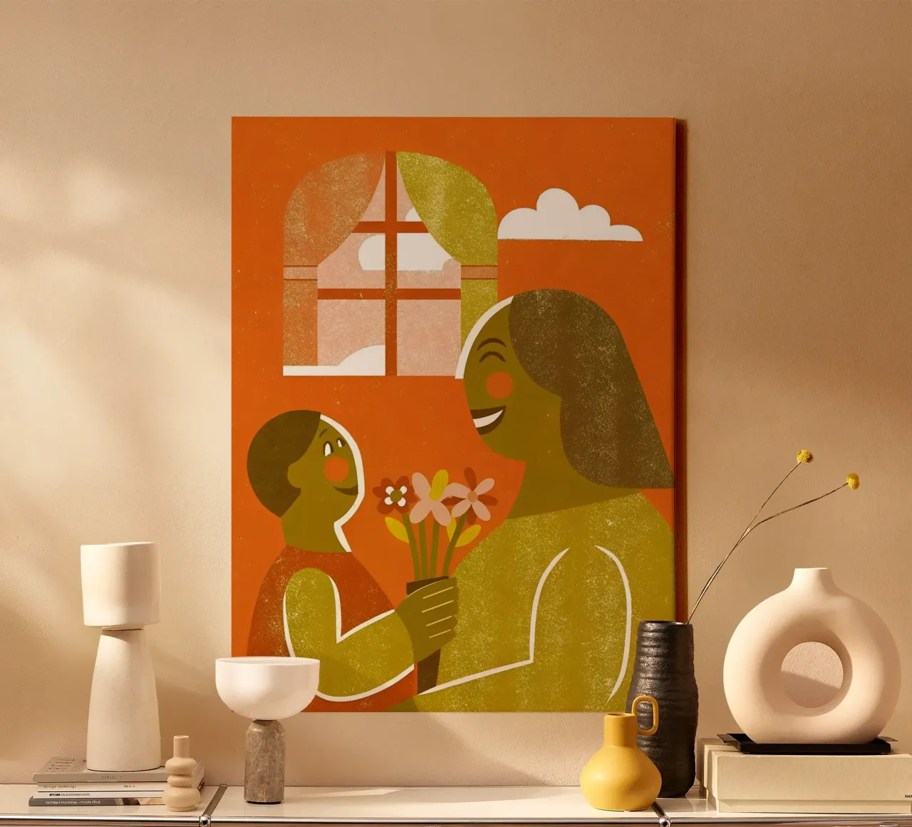 Retro Pop Moeder en Zoon canvas met Baklijst van THE LATEST SHOP
