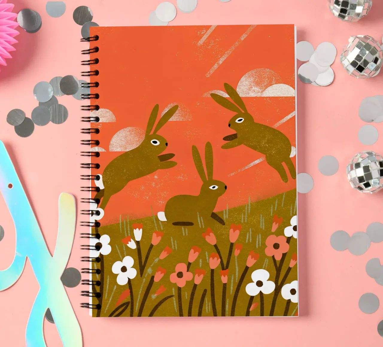 Rabbit Playing Retro Pop spiral notebook by THE LATEST SHOP