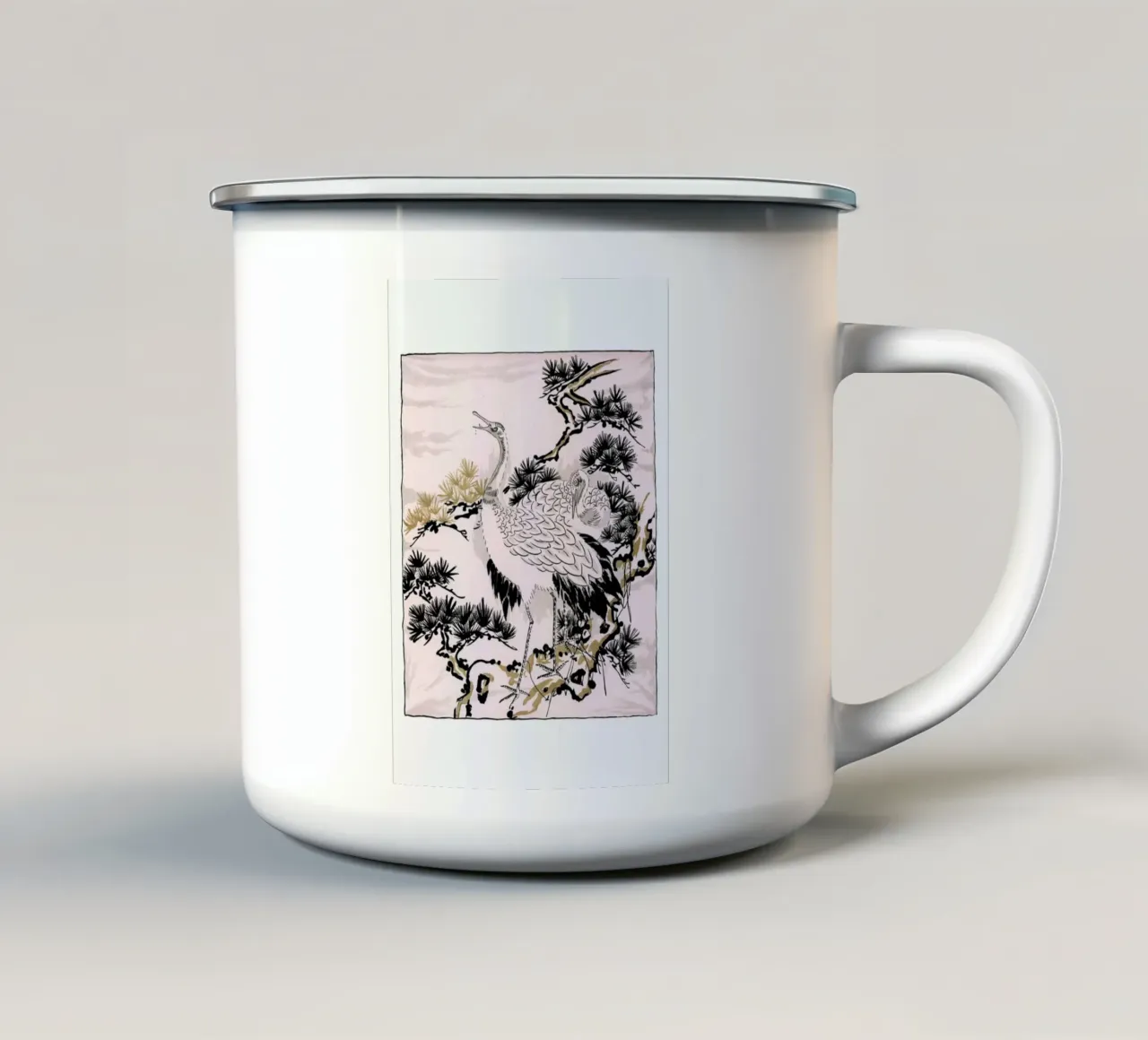 Japanese Cranes tazza in smalto da Flora & Fauna