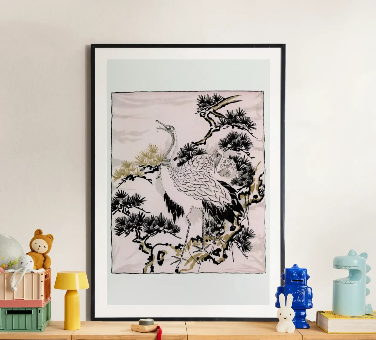 Japanese Cranes poster con telaio in alluminio da Flora & Fauna
