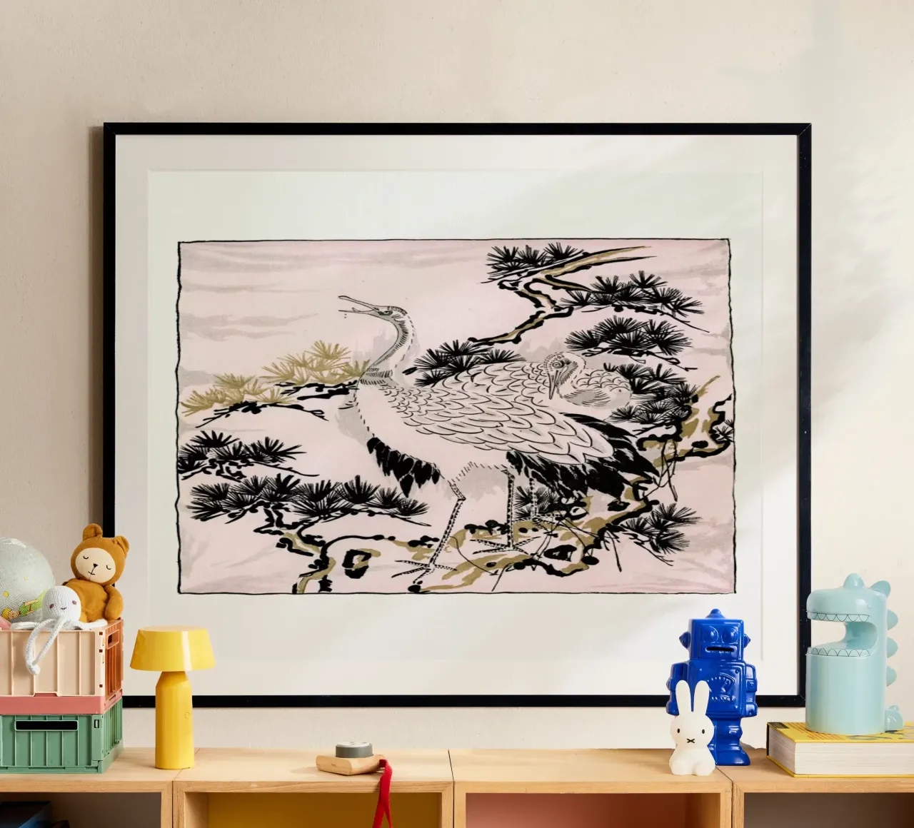 Japanese Cranes poster con telaio in alluminio da Flora & Fauna