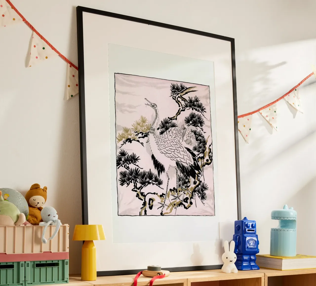 Japanese Cranes poster con telaio in alluminio da Flora & Fauna