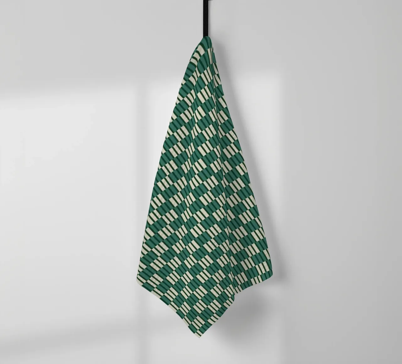 Scacchiera e linee in verde canovaccio da cucina da Little Dean