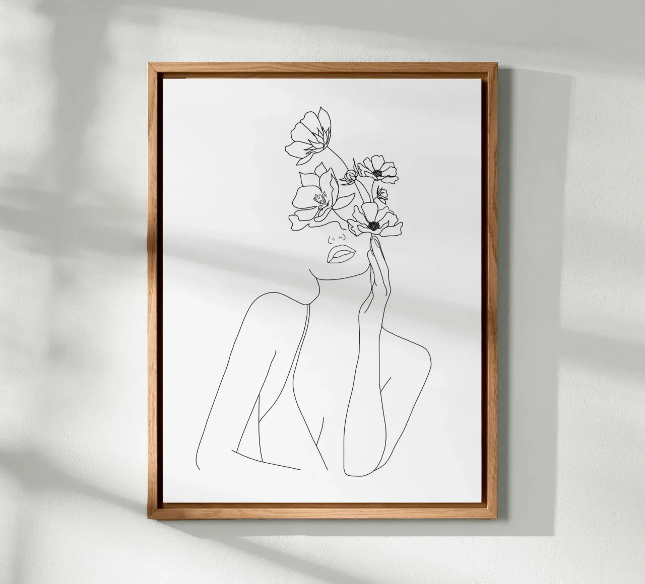Minimal Line Art Woman with Flowers pannello forex da Nadjaa