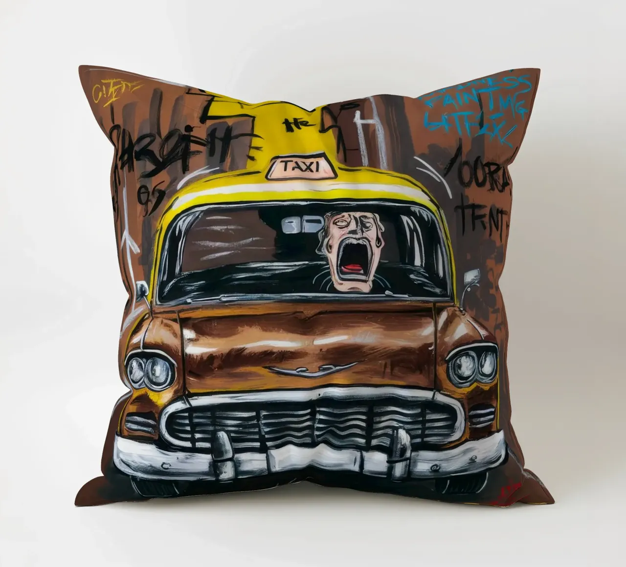 Urban Taxi Ride decorative cushion by Muse Fragments
