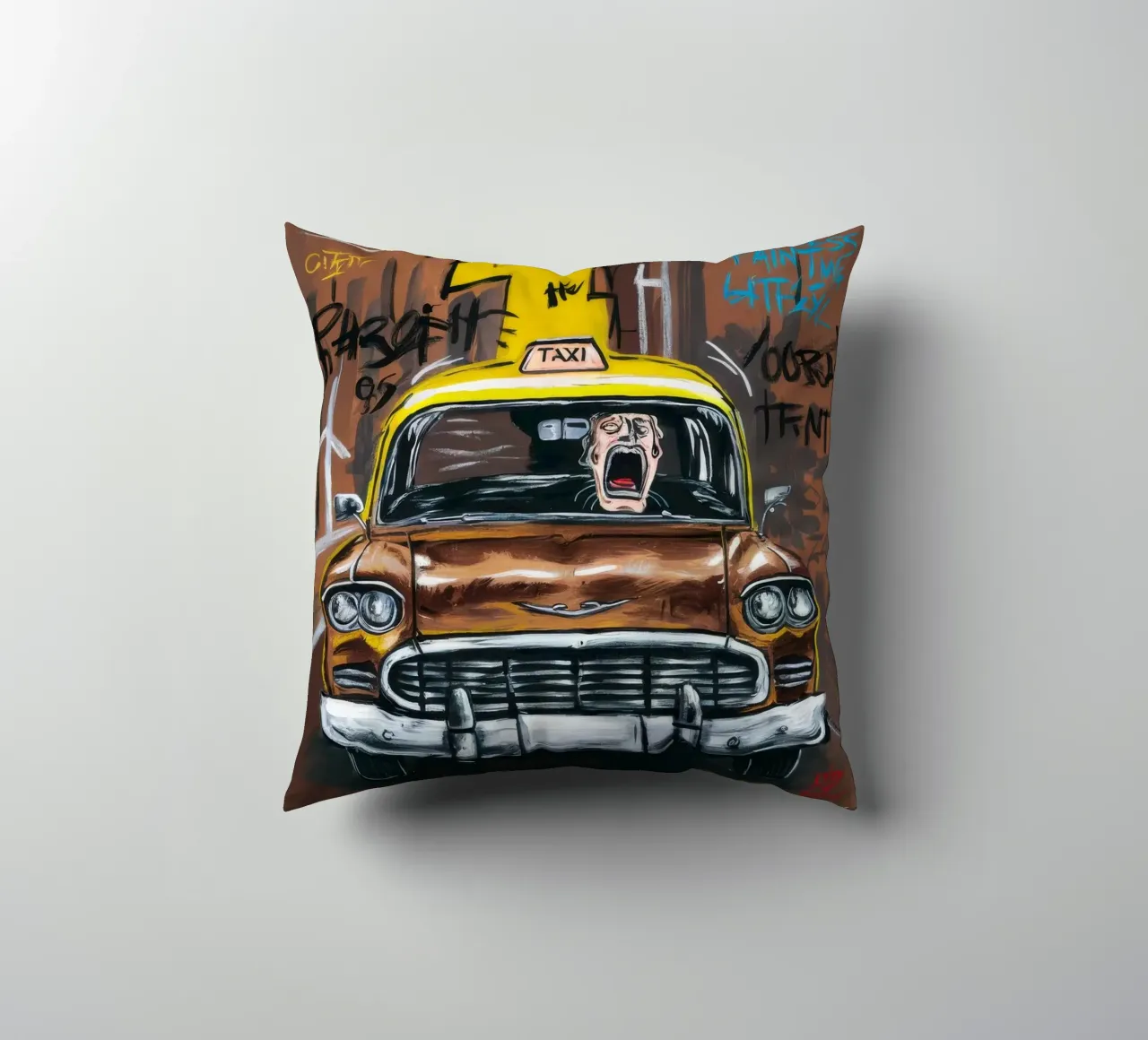 Urban Taxi Ride decorative cushion by Muse Fragments