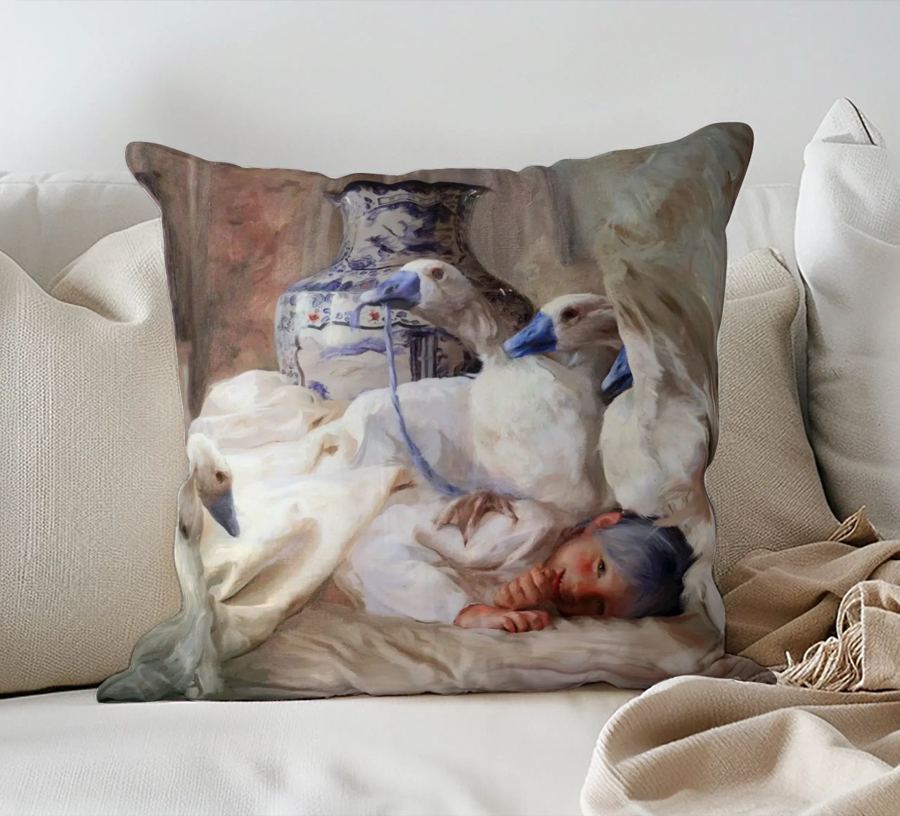 La jeune fille endormie avec les cygnes - Guillermo Lorca Garcia coussin de Stuart