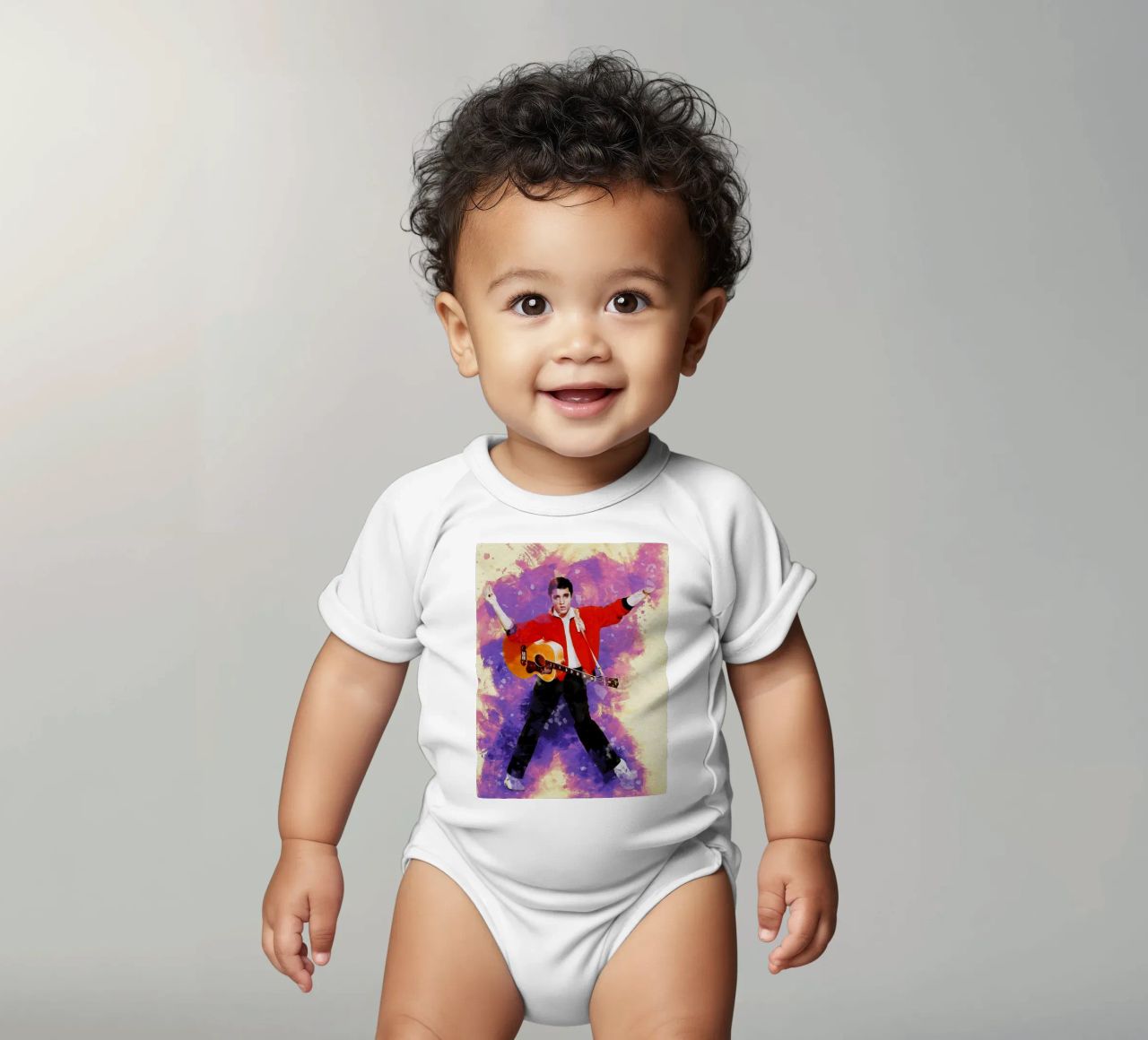 Smudge of Portrait The Wonder of Elvis Presley short-sleeve baby romper by Gunawan Rb
