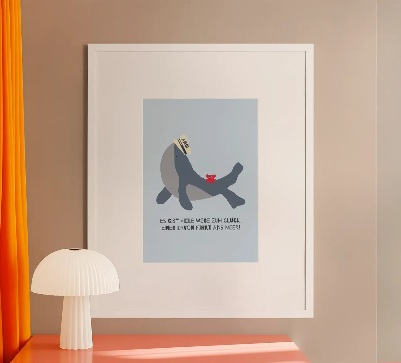 Wege zum Glück (Meer) - Wal poster con telaio in legno da maramirage