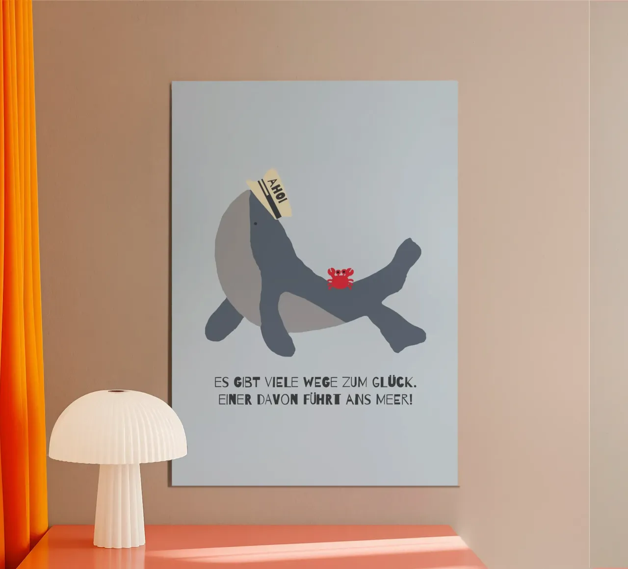 Wege zum Glück (Meer) - Wal poster con telaio in legno da maramirage