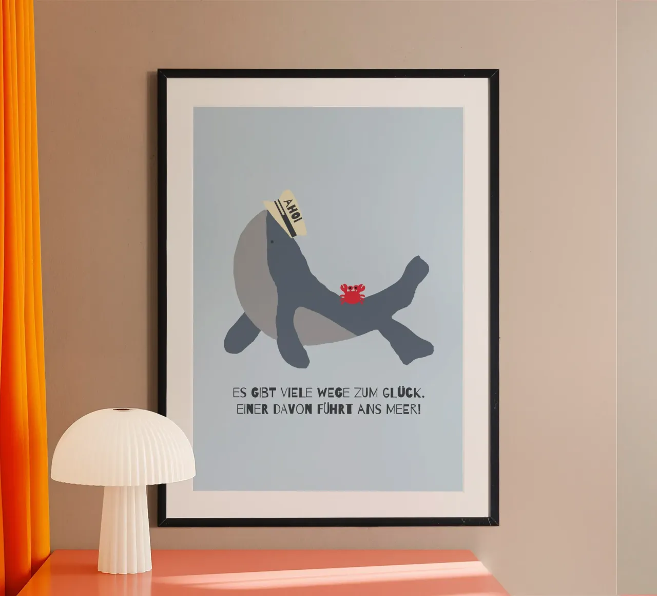 Wege zum Glück (Meer) - Wal poster con telaio in legno da maramirage