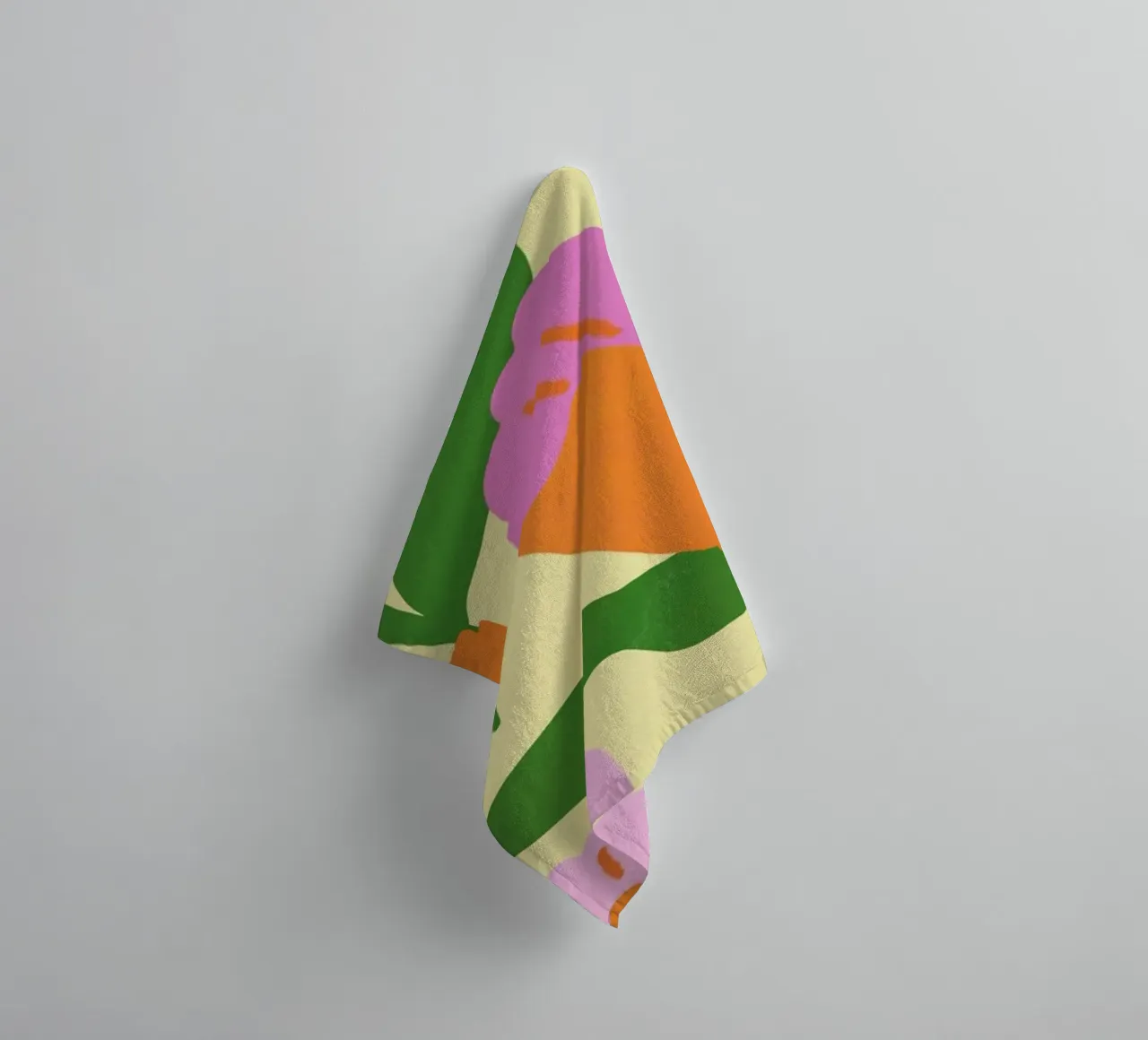 Playful pink in yellow background towel by Little Dean