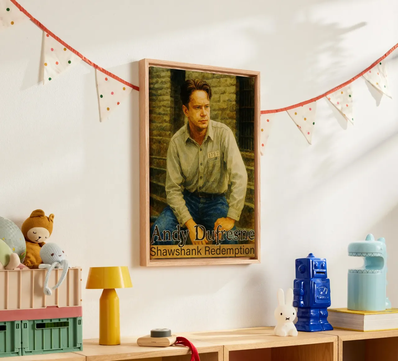 Andy Dufresne - Shawshank Redemption Gemälde Imagination Leinwand mit Schattenfugenrahmen von MOKAIYA