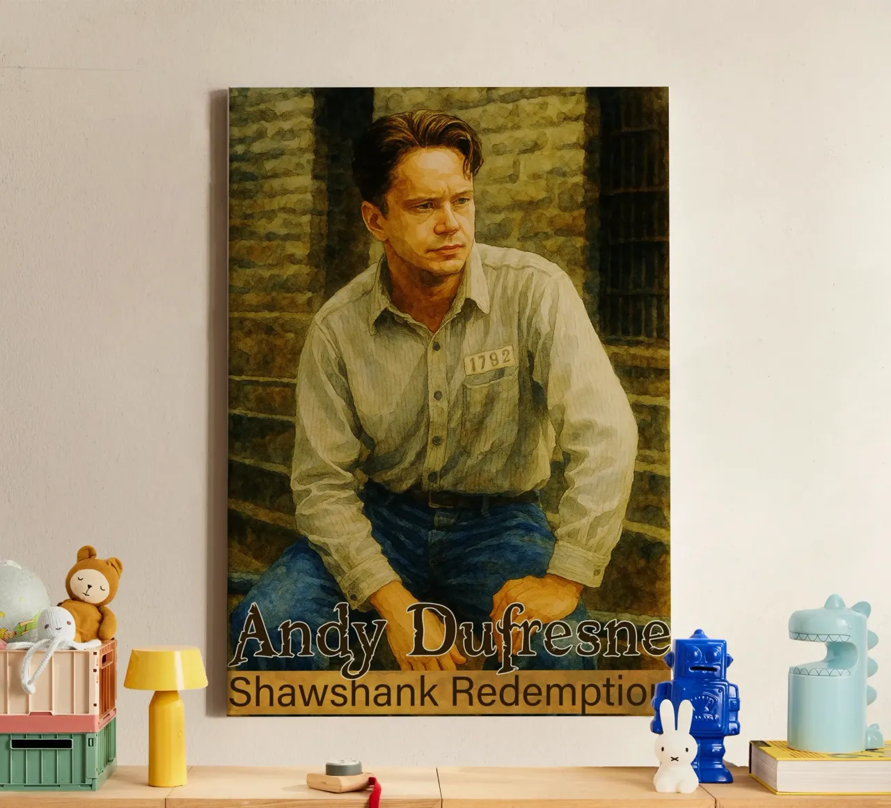Andy Dufresne - Shawshank Redemption Gemälde Imagination Leinwand mit Schattenfugenrahmen von MOKAIYA