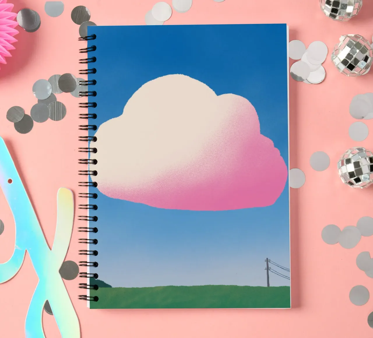 Pink gradient cloud spiral notebook by Little Dean