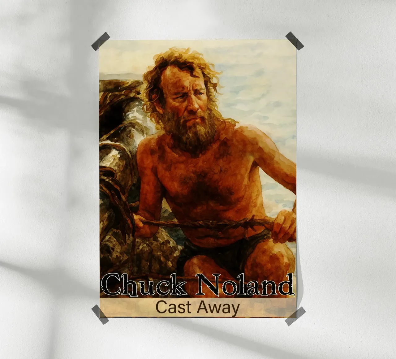 Chuck Noland - Pittura Cast Away Ridisegnare l'immaginazione poster con telaio in legno da MOKAIYA