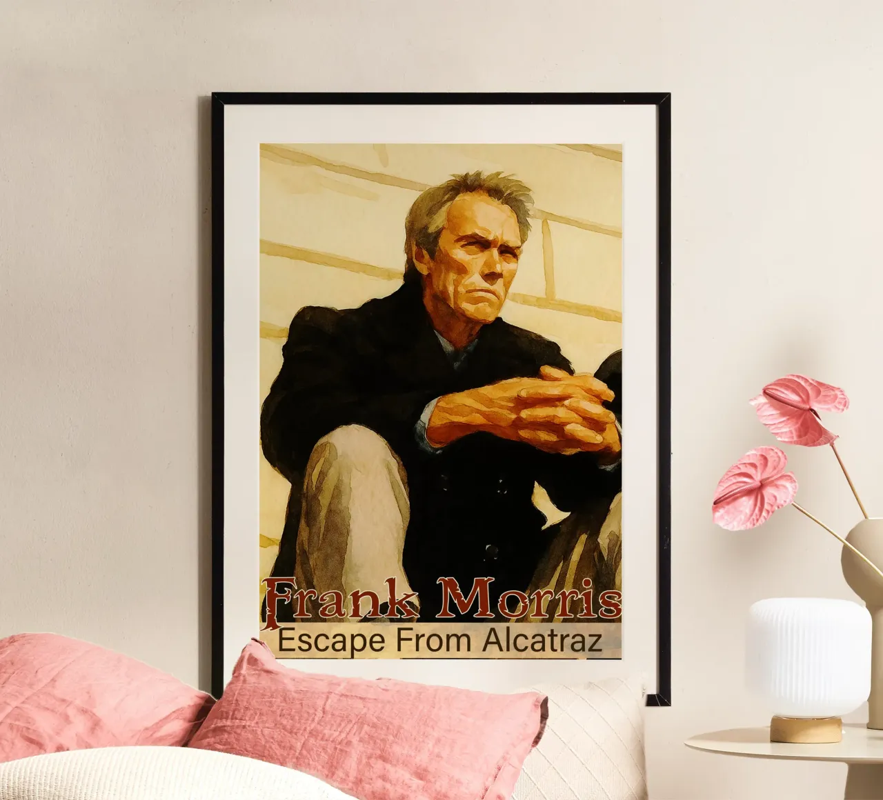 Frank Morris - Flucht aus Alcatraz Gemälde Imagination Poster mit Kunststoffrahmen von MOKAIYA