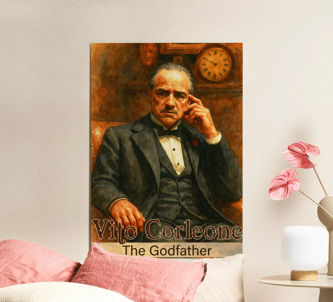 Vito Corleone - Il dipinto del Padrino Ridisegnare l'immaginazione poster con telaio in legno da MOKAIYA