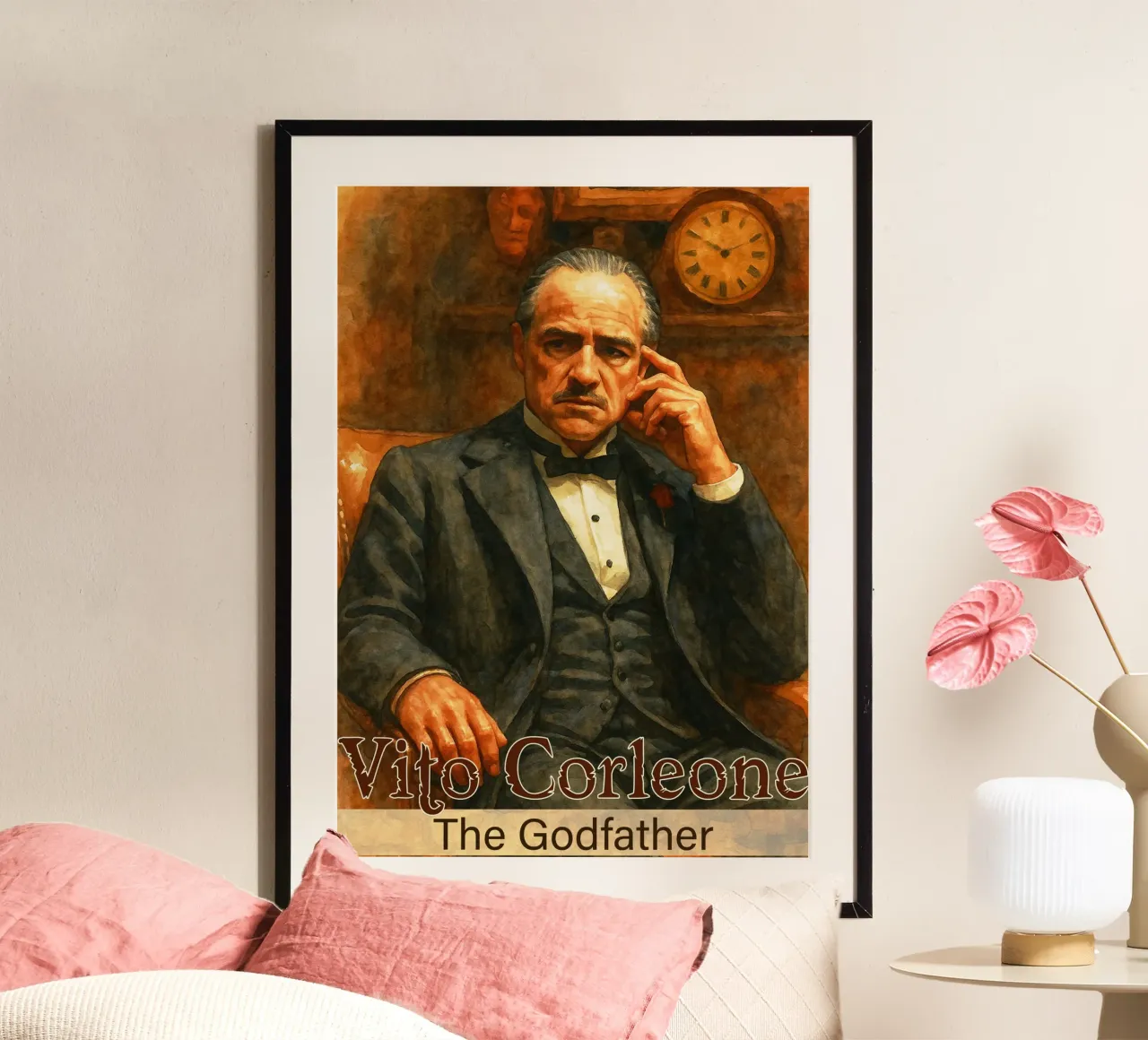 Vito Corleone - Il dipinto del Padrino Ridisegnare l'immaginazione poster con telaio in legno da MOKAIYA