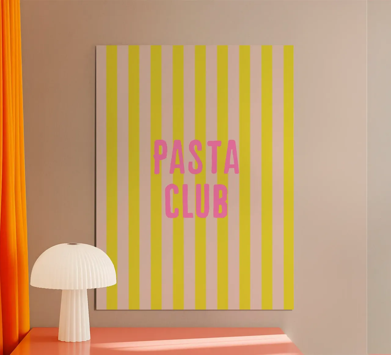 PASTA CLUB Rosa su strisce gialle di zircone poster con telaio in plastica da Alisa Knöß