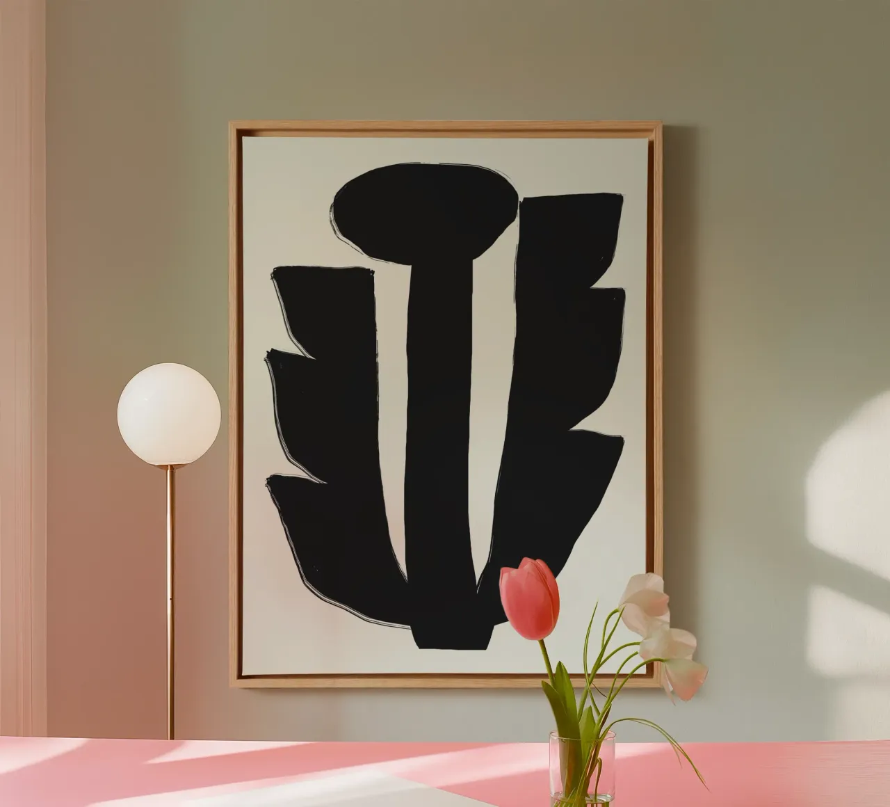 Zwarte vetbloem canvas met Baklijst van Little Dean