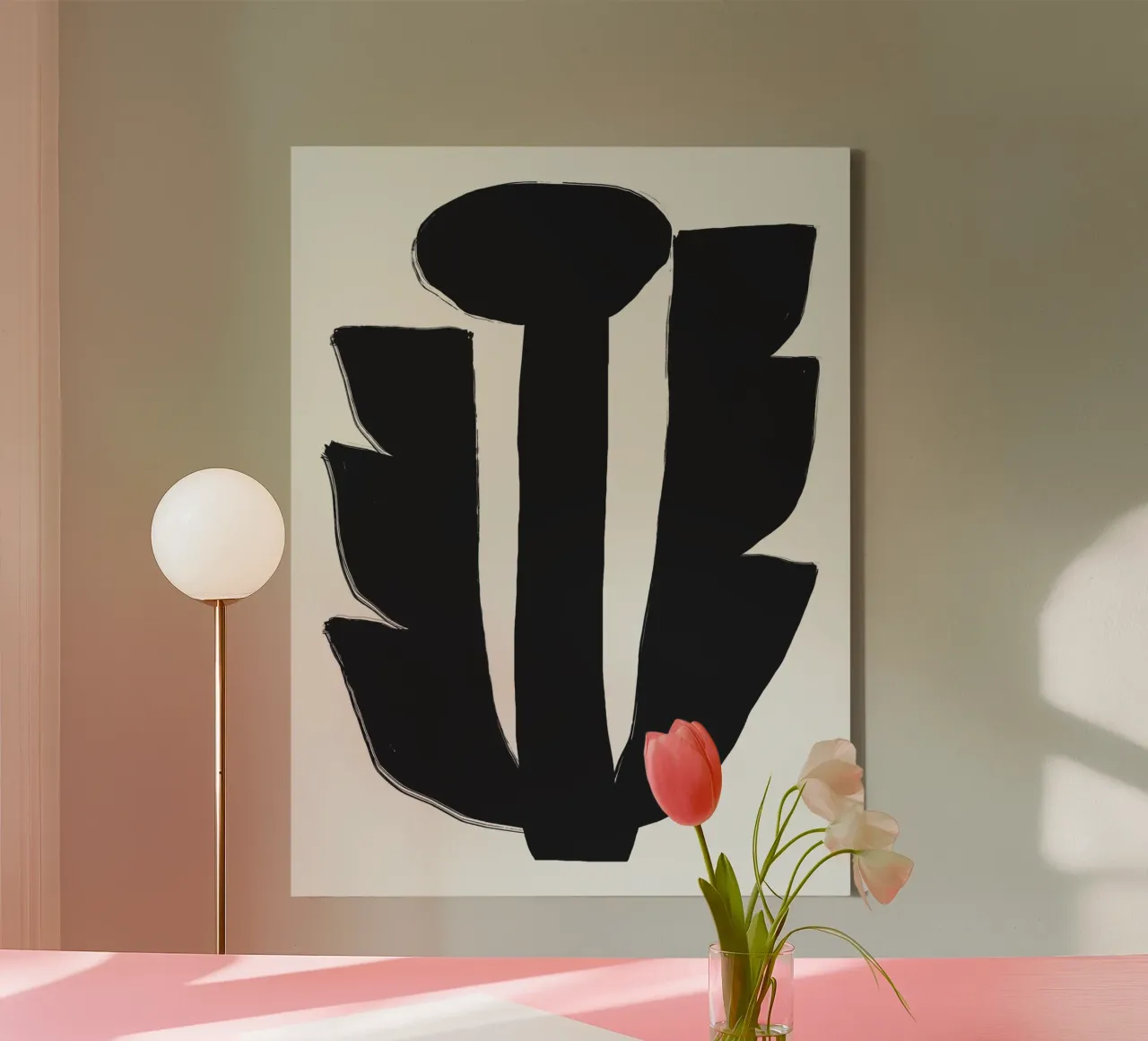 Zwarte vetbloem canvas met Baklijst van Little Dean