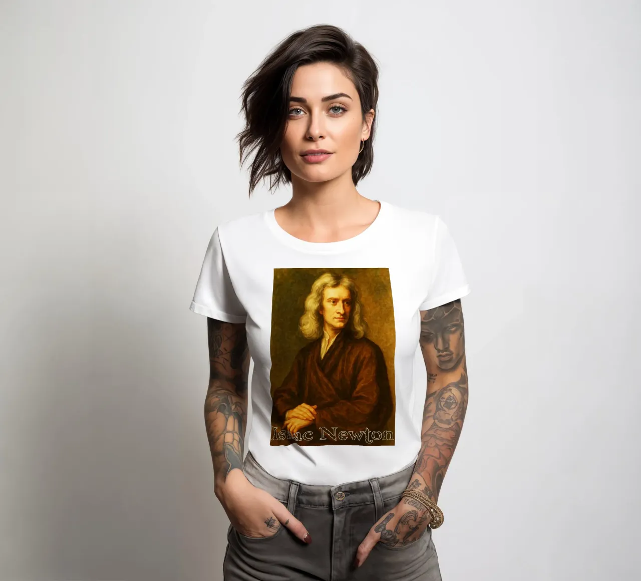 Isaac Newton Repainting Imagination Redrawing women's fitted t-shirt by MOKAIYA