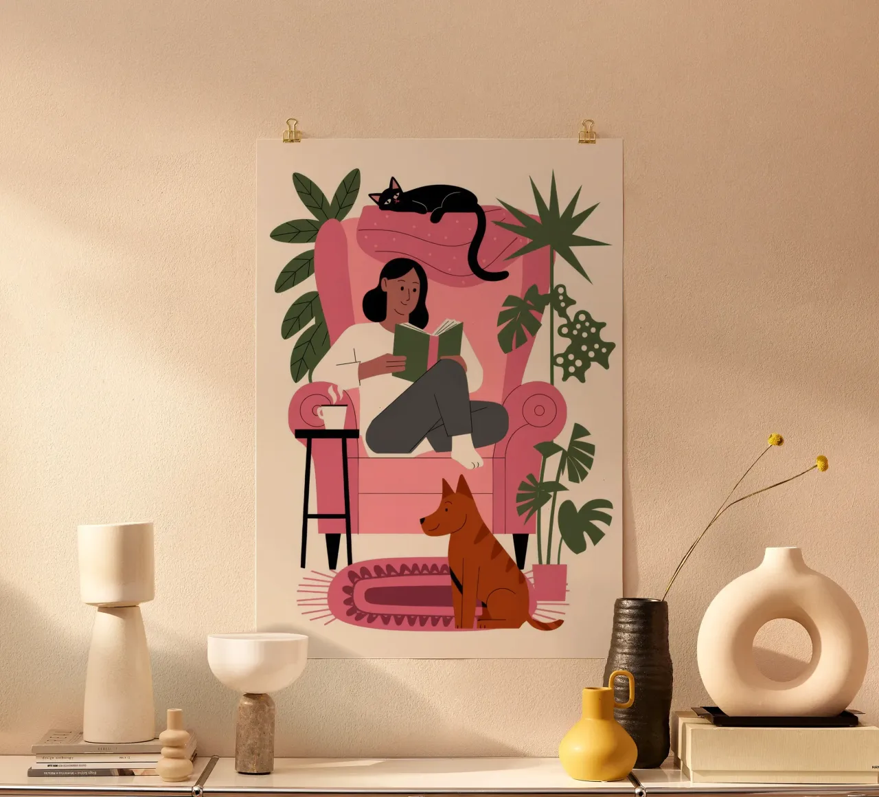 Un sereno rifugio per la lettura poster con telaio in legno da Fine Sanctuary