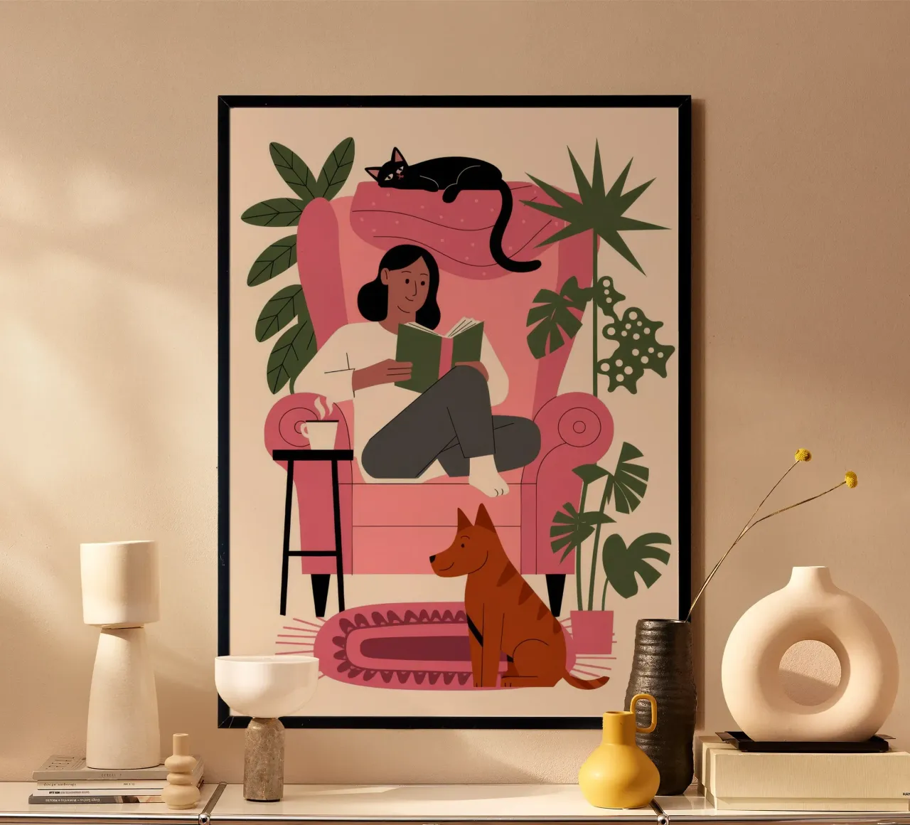 Un sereno rifugio per la lettura poster con telaio in legno da Fine Sanctuary