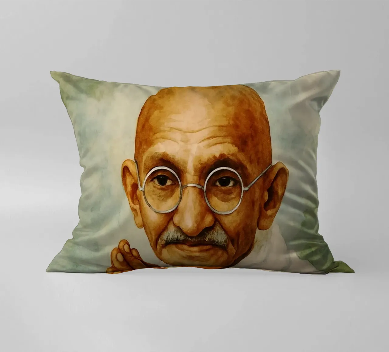 Mahatma Gandhi Repainting Imagination Redrawing decorative cushion by MOKAIYA