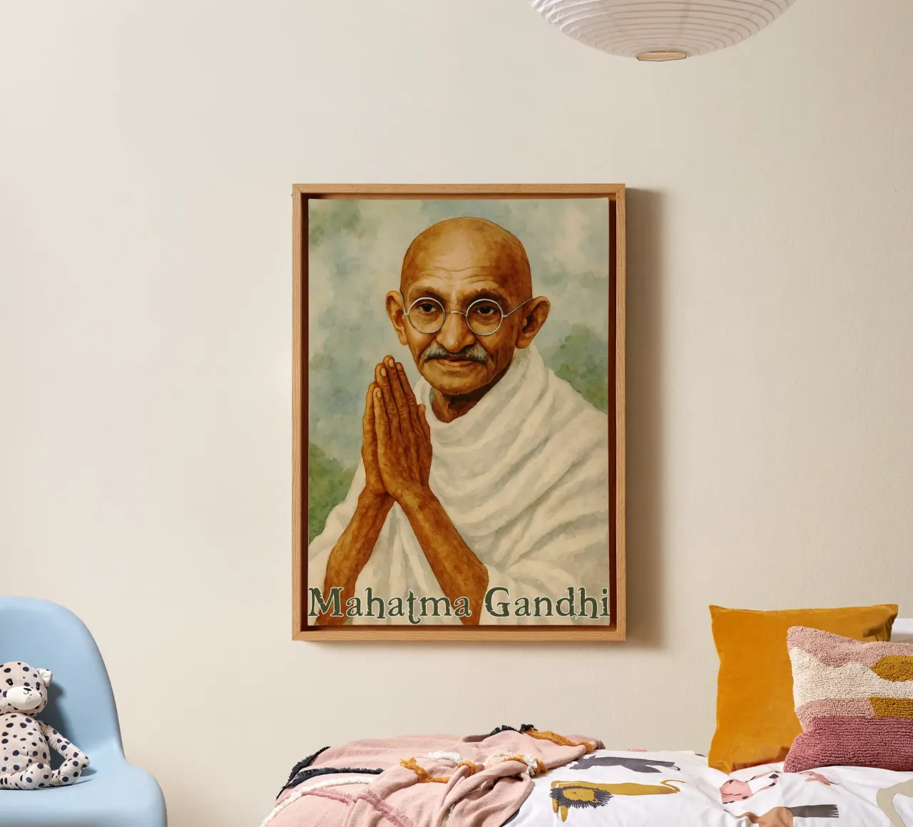 Mahatma Gandhi Repainting Imagination Redrawing canvas by MOKAIYA