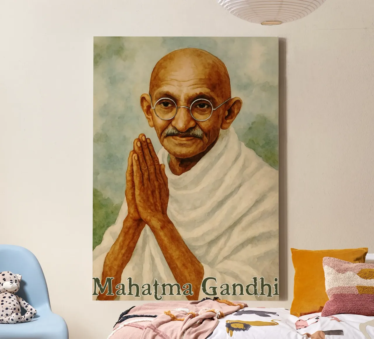 Mahatma Gandhi Repainting Imagination Redrawing canvas by MOKAIYA