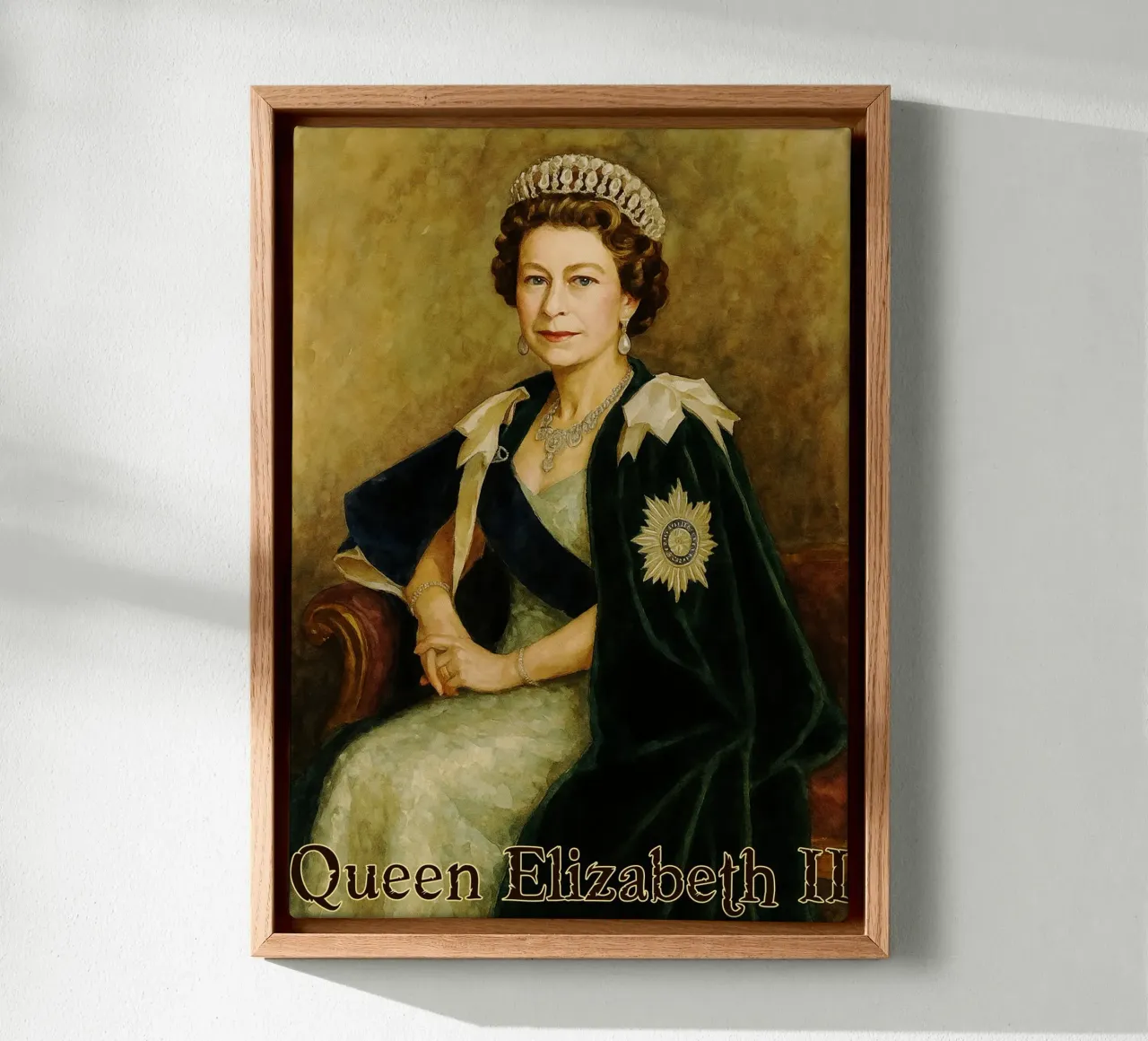 Königin Elisabeth II. Übermalung Vorstellung Umzeichnung Leinwand mit Schattenfugenrahmen von MOKAIYA
