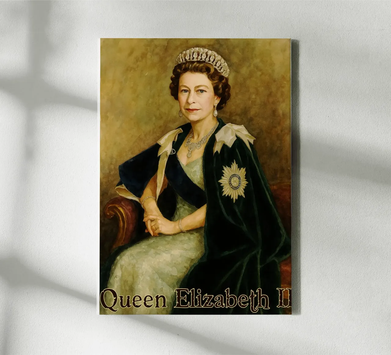Königin Elisabeth II. Übermalung Vorstellung Umzeichnung Leinwand mit Schattenfugenrahmen von MOKAIYA