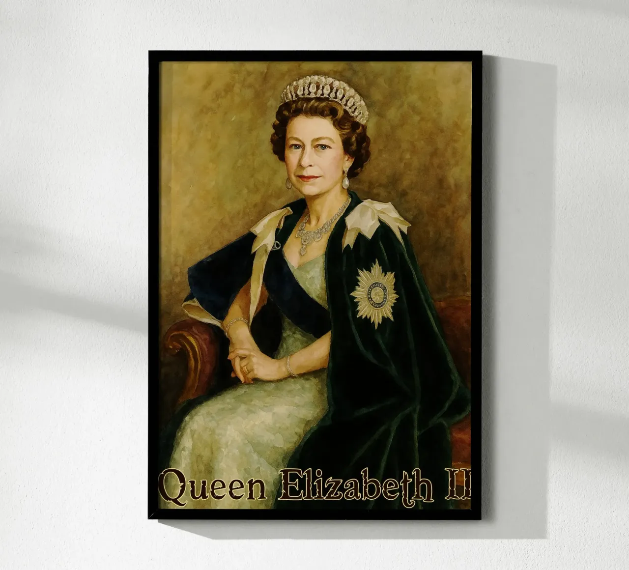 La regina Elisabetta II ridipinge l'immaginazione ridisegnando poster con telaio in legno da MOKAIYA