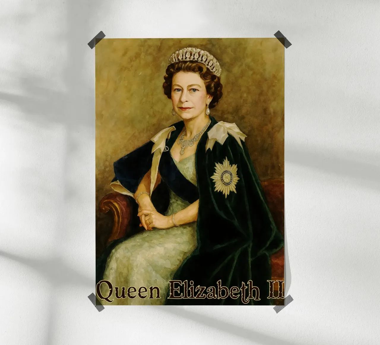 La regina Elisabetta II ridipinge l'immaginazione ridisegnando poster con telaio in legno da MOKAIYA