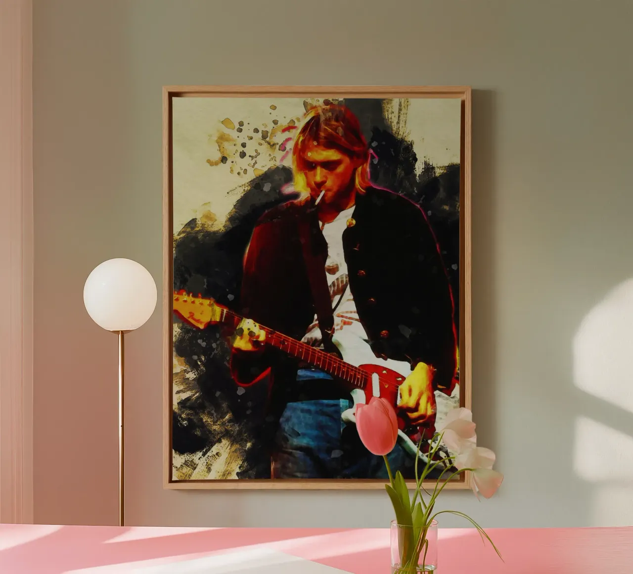Smudge Kurt Cobain Live & Loud canvas with Floater frame by Gunawan Rb