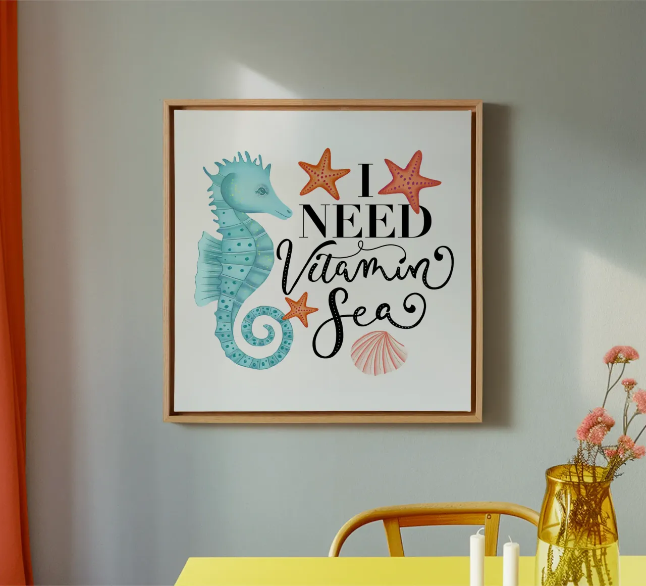 Ik heb vitamine zee nodig. Zeepaardjes, zeesterren en reislust canvas van CalliLetters