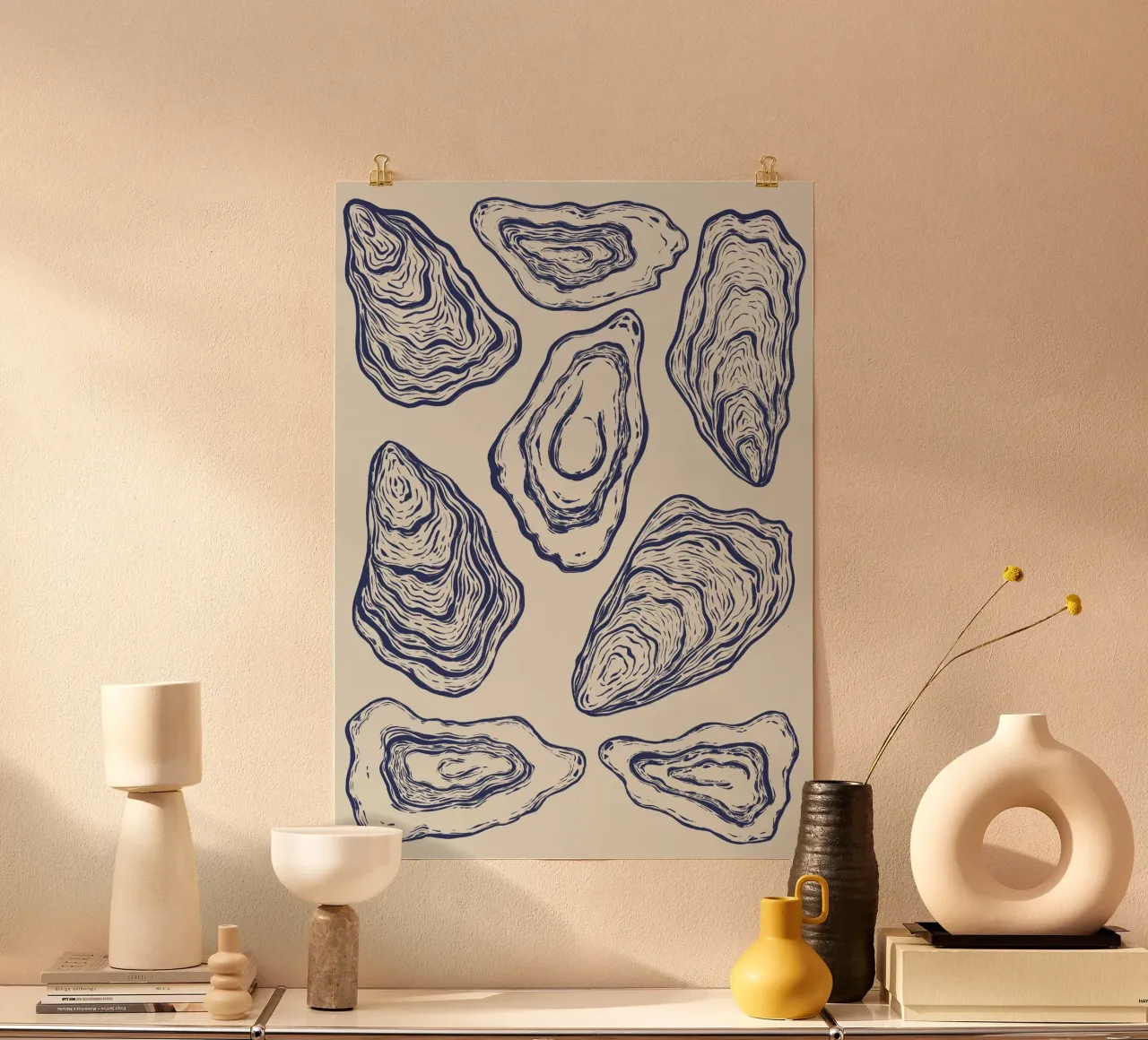Illustrazione Oyster n°02 poster con telaio in legno da Sixmai