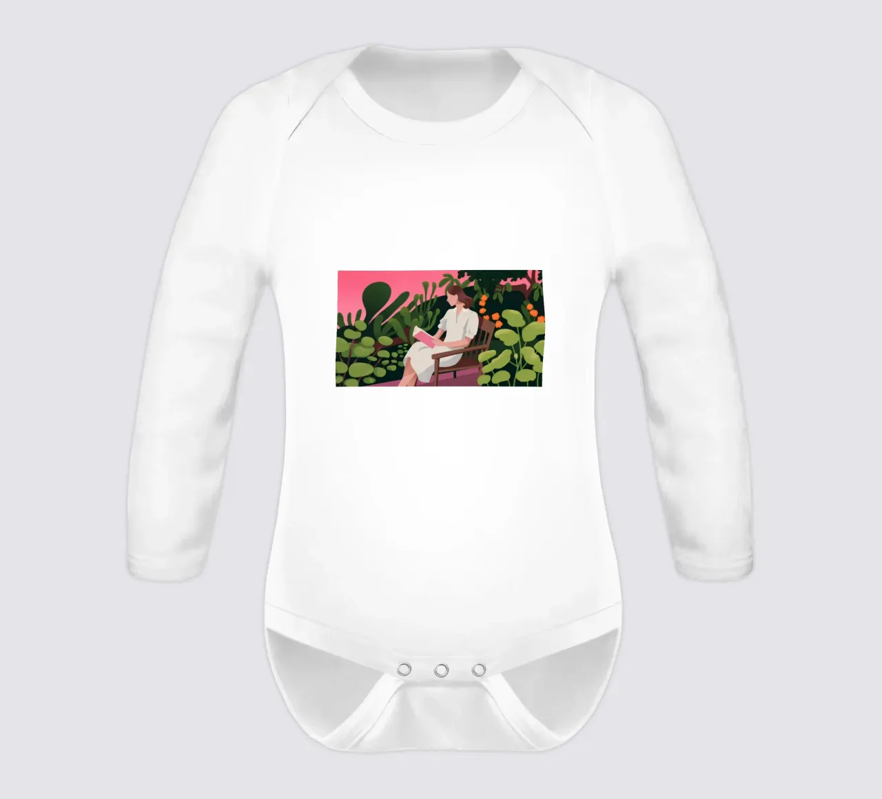 Serene Garden Reading long-sleeve baby romper by Fine Sanctuary
