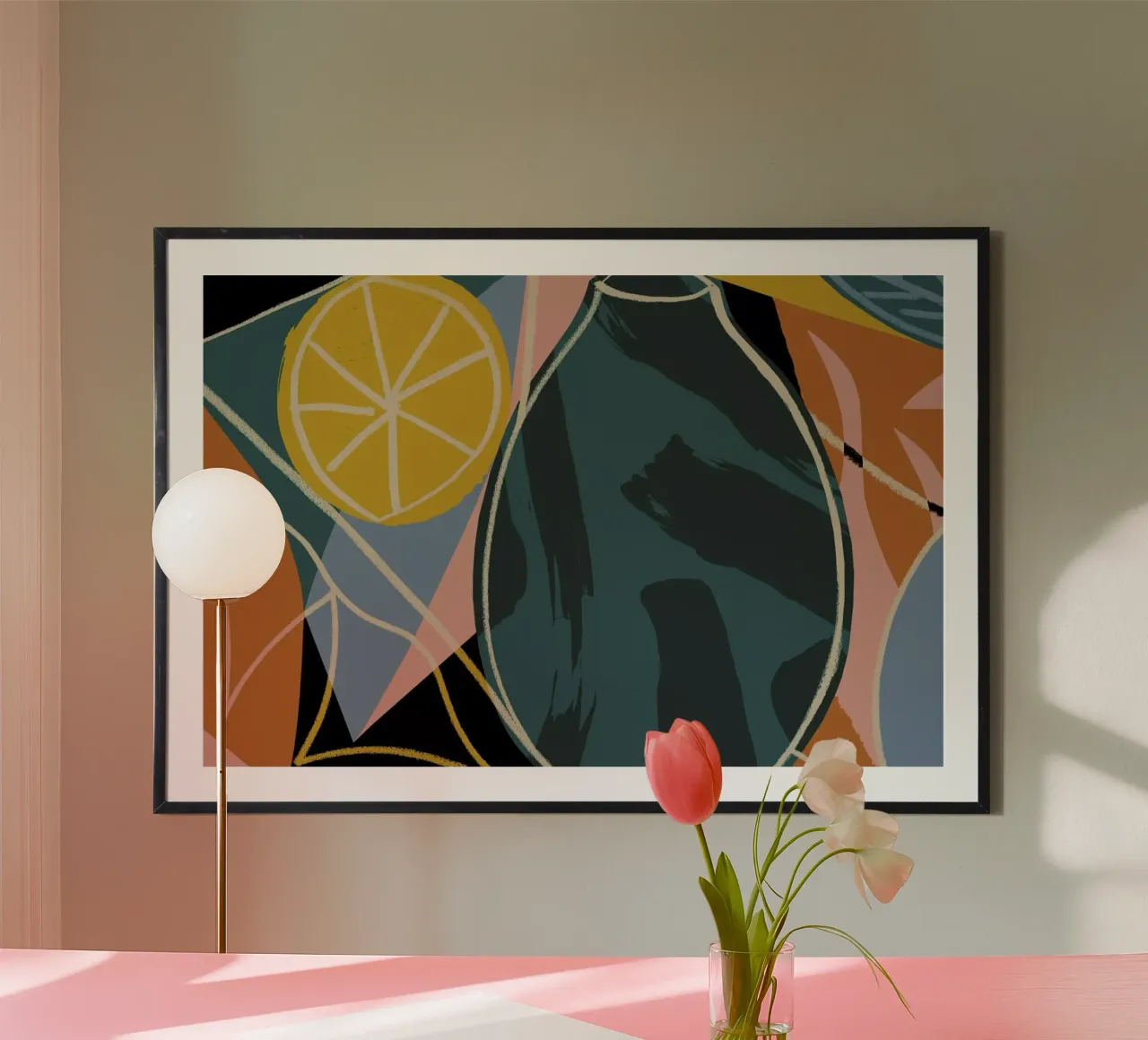 Ceramic 5 poster with wooden frame by Tom Abbiss Smith