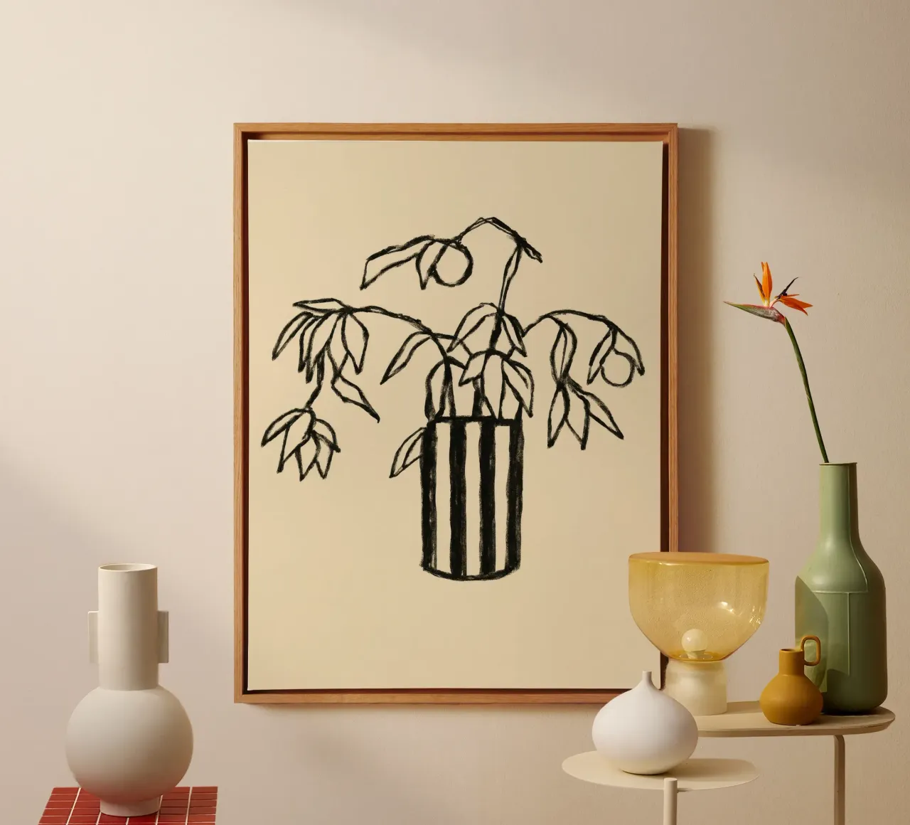 Black Florals No 01 tela con Cornice a cassetta da treechild