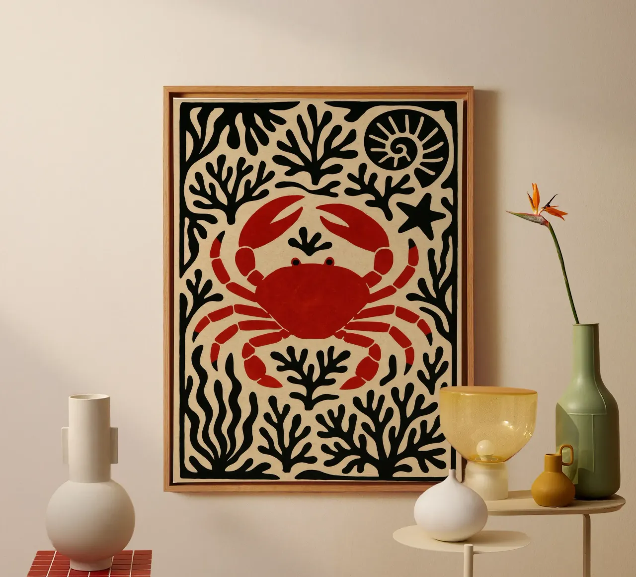Crab And Corals tela con Cornice a cassetta da treechild