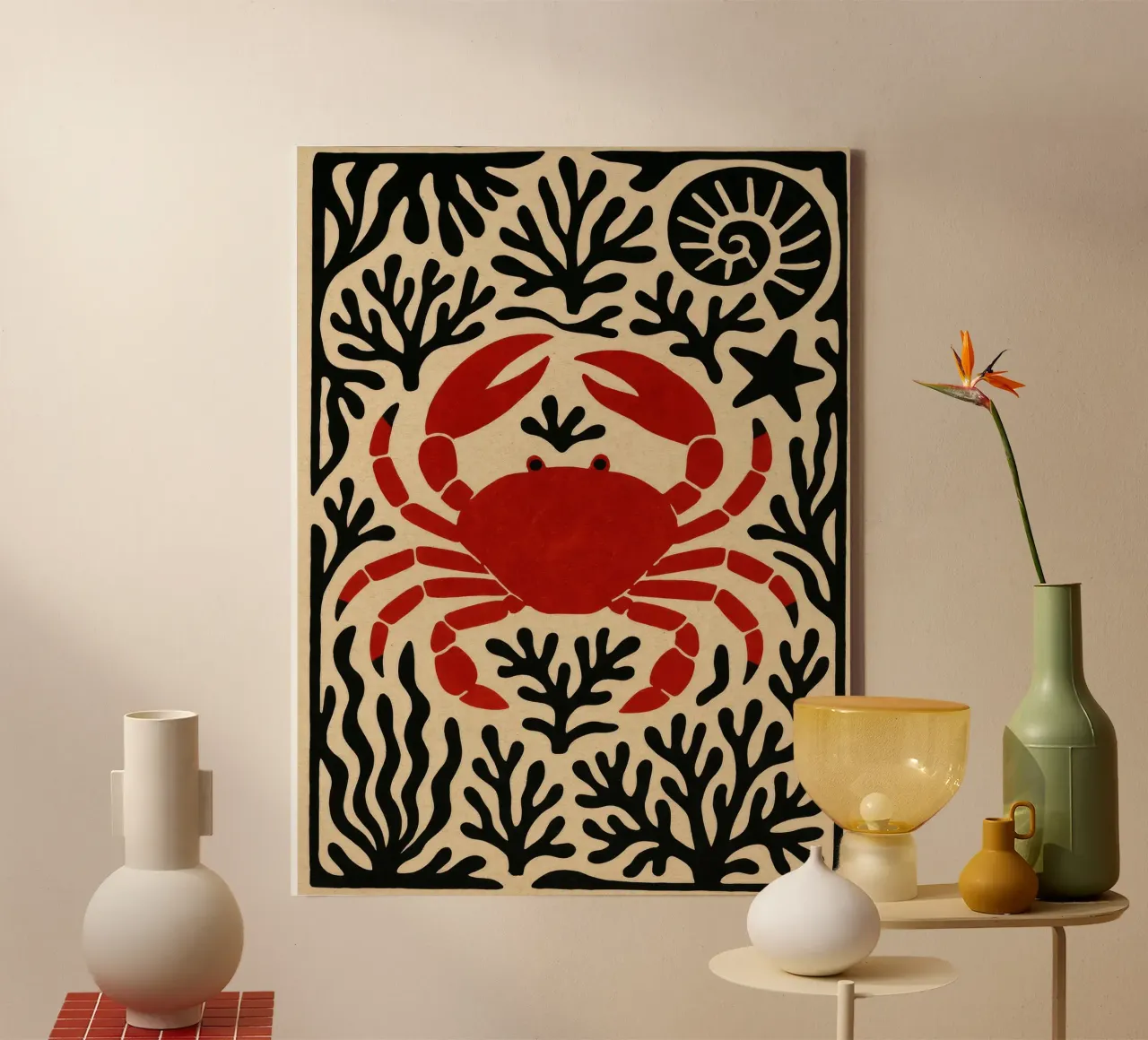 Crab And Corals tela con Cornice a cassetta da treechild